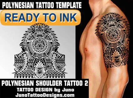 polynesian shoulder tattoo with tiki ready to ink
