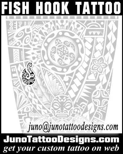 fish hook symbol in a Polynesian tattoo 