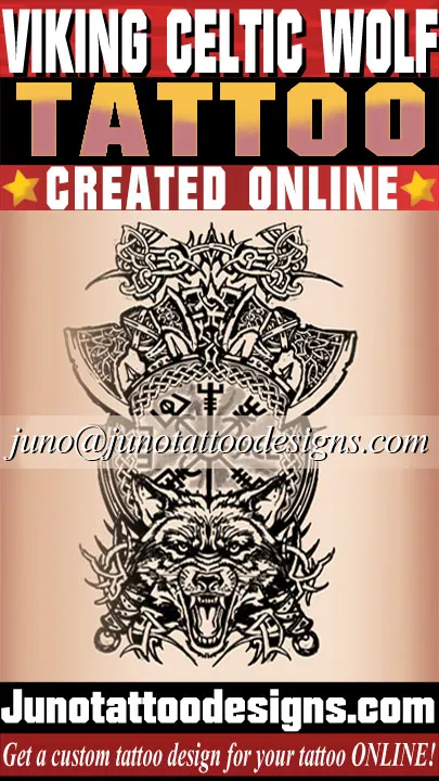 Viking tattoo with Celtic knots and wolf
