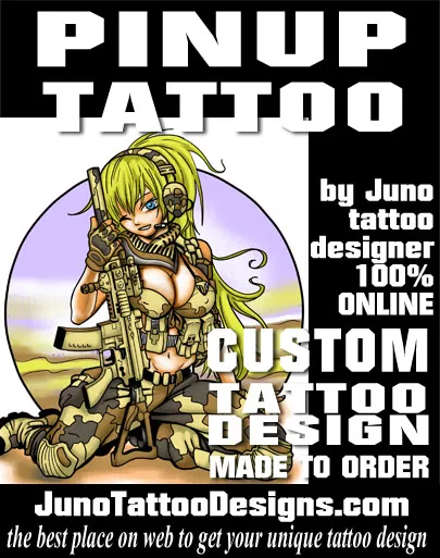 pin up tattoo design with gun 