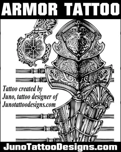 armor tattoo design wirh Viking compass