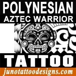 polynesian tattoo with aztec warrior skull