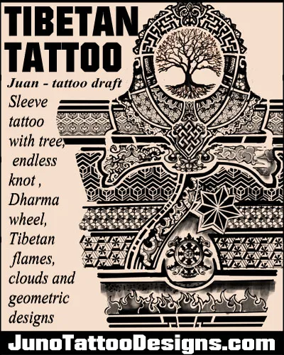 custom sleeve tattoo design in tibetan style 
