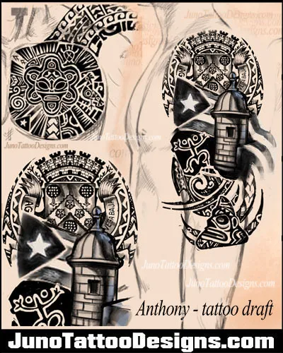 taino Vega Baja arm chest tattoo draft by junotattoodesigns