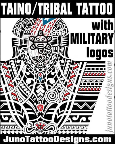 taino tribal tattoo with military logos