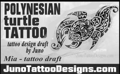 polynesian turtle tattoo draft in feminine style by juno