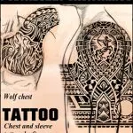 polynesian tattoo for sleeve with wolf and sagittarius symbol