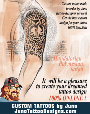mandalorian tattoo, polynesian tattoo, star wars tattoo, JunoTattooDesigns